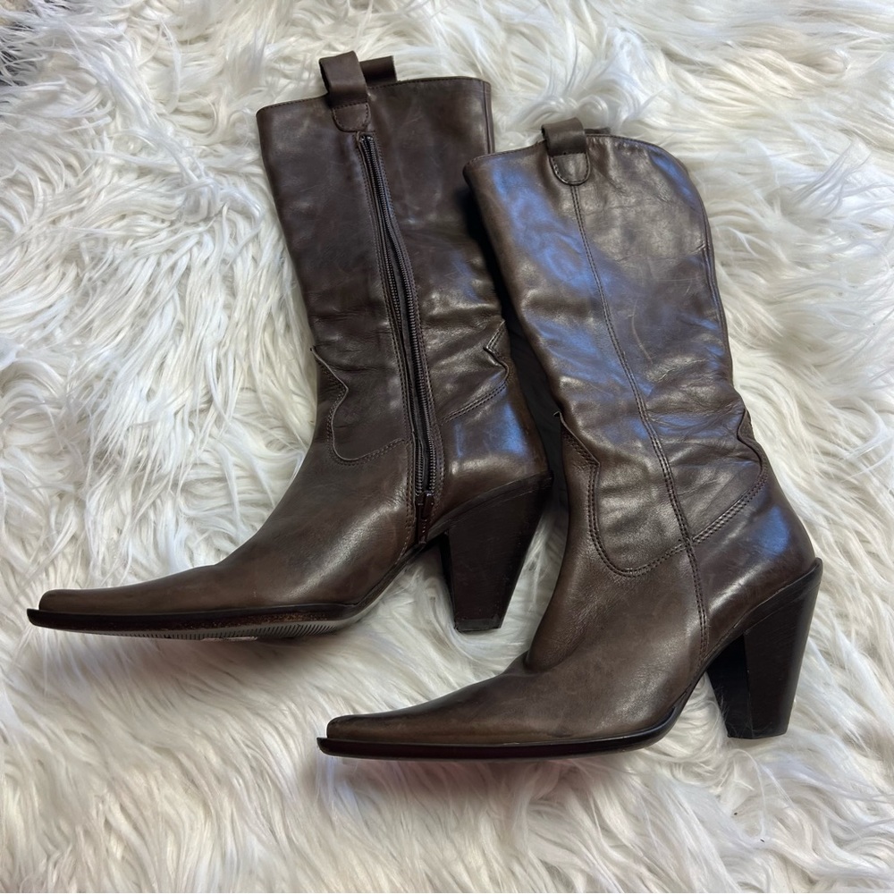 Italian leather pointed toe boots